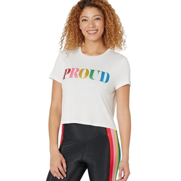Beach Riot PROUD Rainbow Graphic Crew Neck Crop T Shirt Women’s Large - Picture 1 of 12